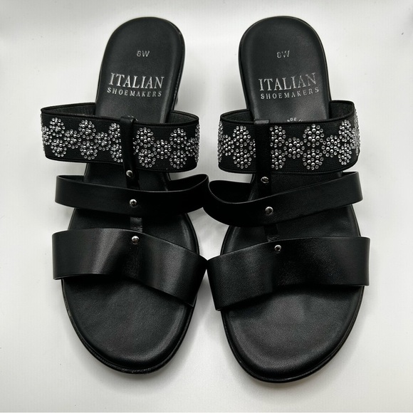 Italian Shoemakers Black Sandals with Rhinestones. Size 8 Wide - Picture 1 of 12